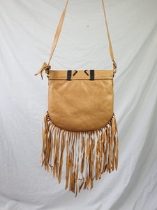 Vintage Tan Leather Fringed Shoulder Bag