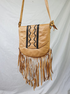 Vintage Tan Leather Fringed Shoulder Bag