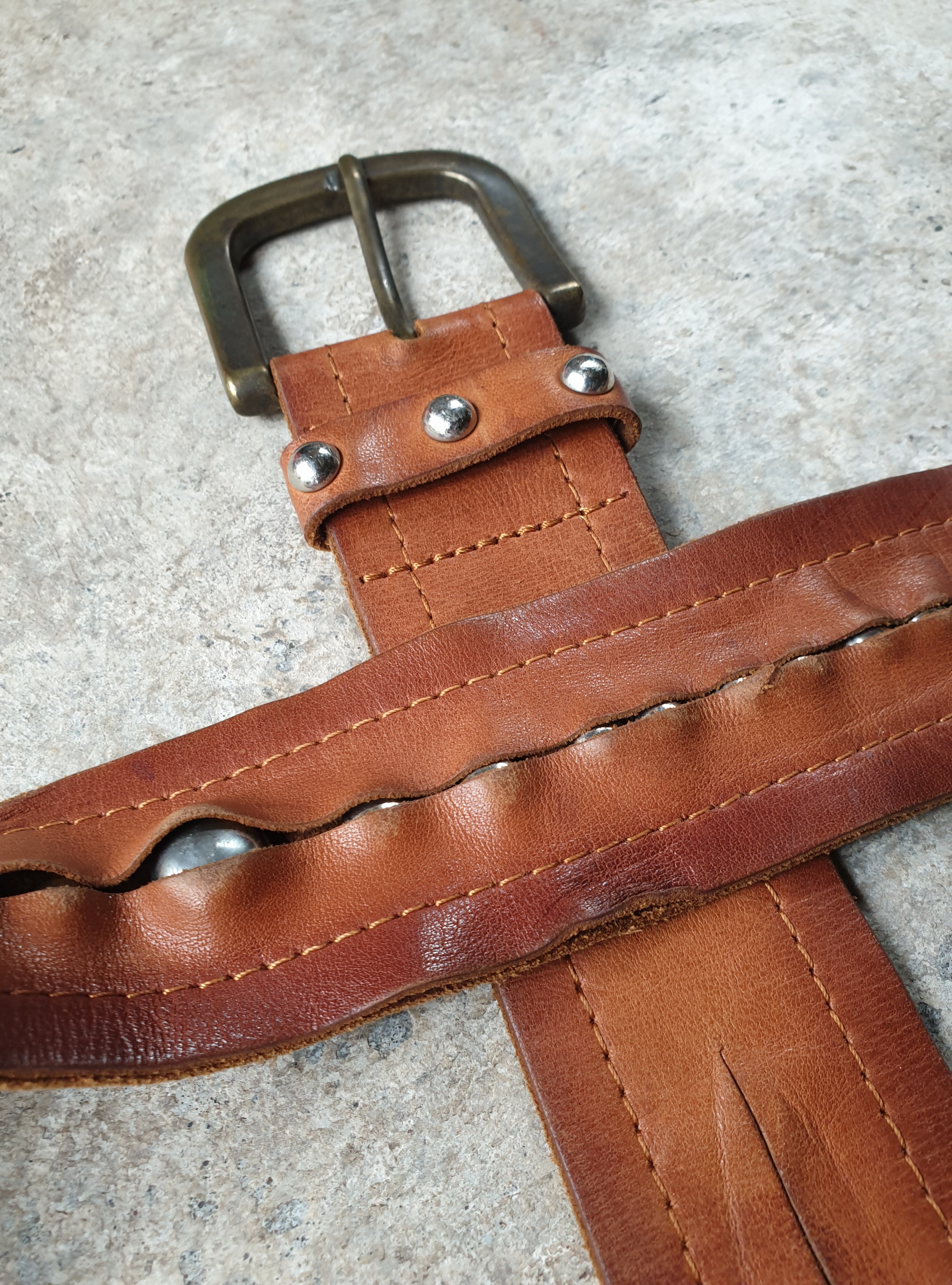 Vintage Brown Leather Studded Belt