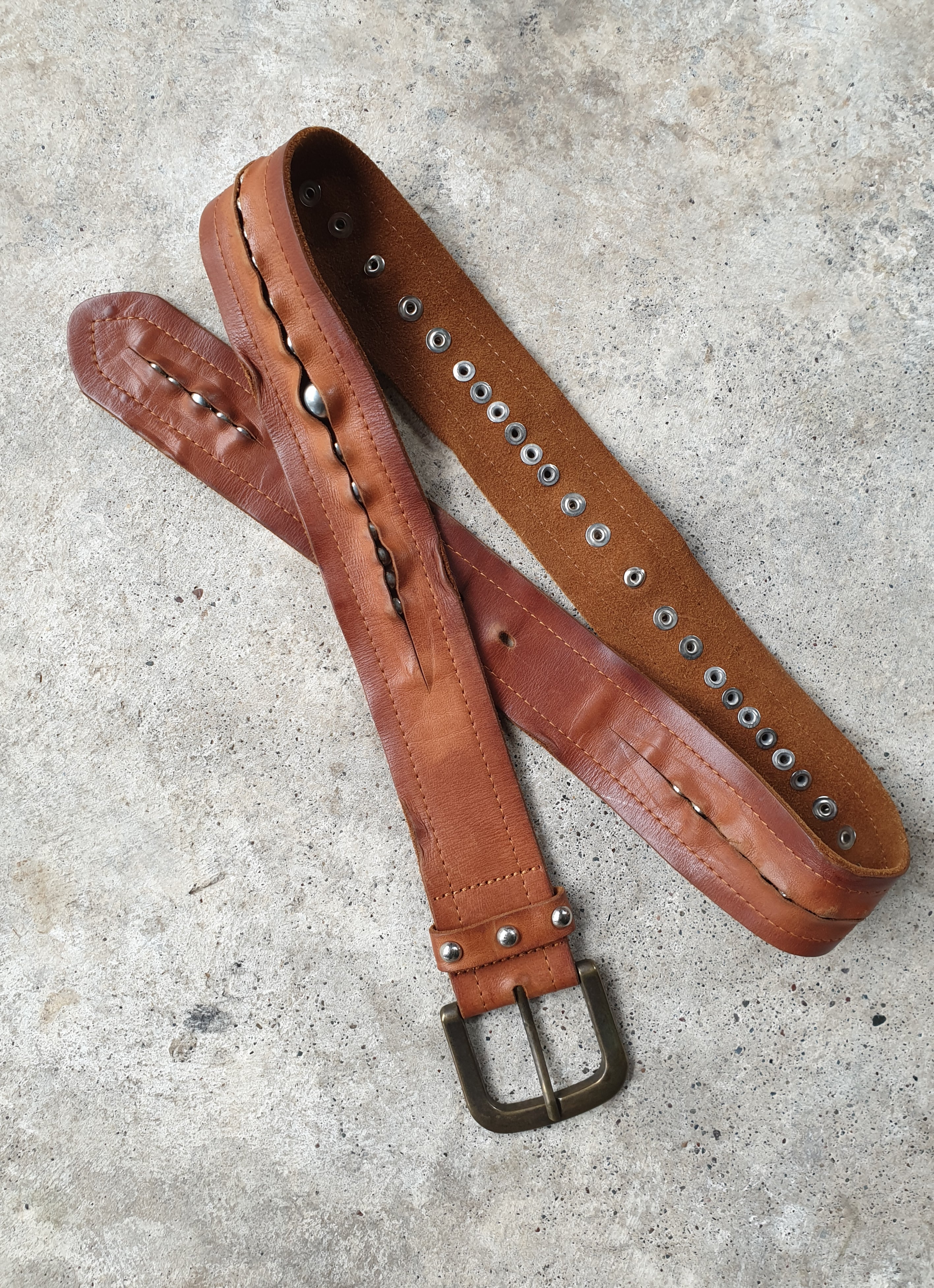 Vintage Brown Leather Studded Belt