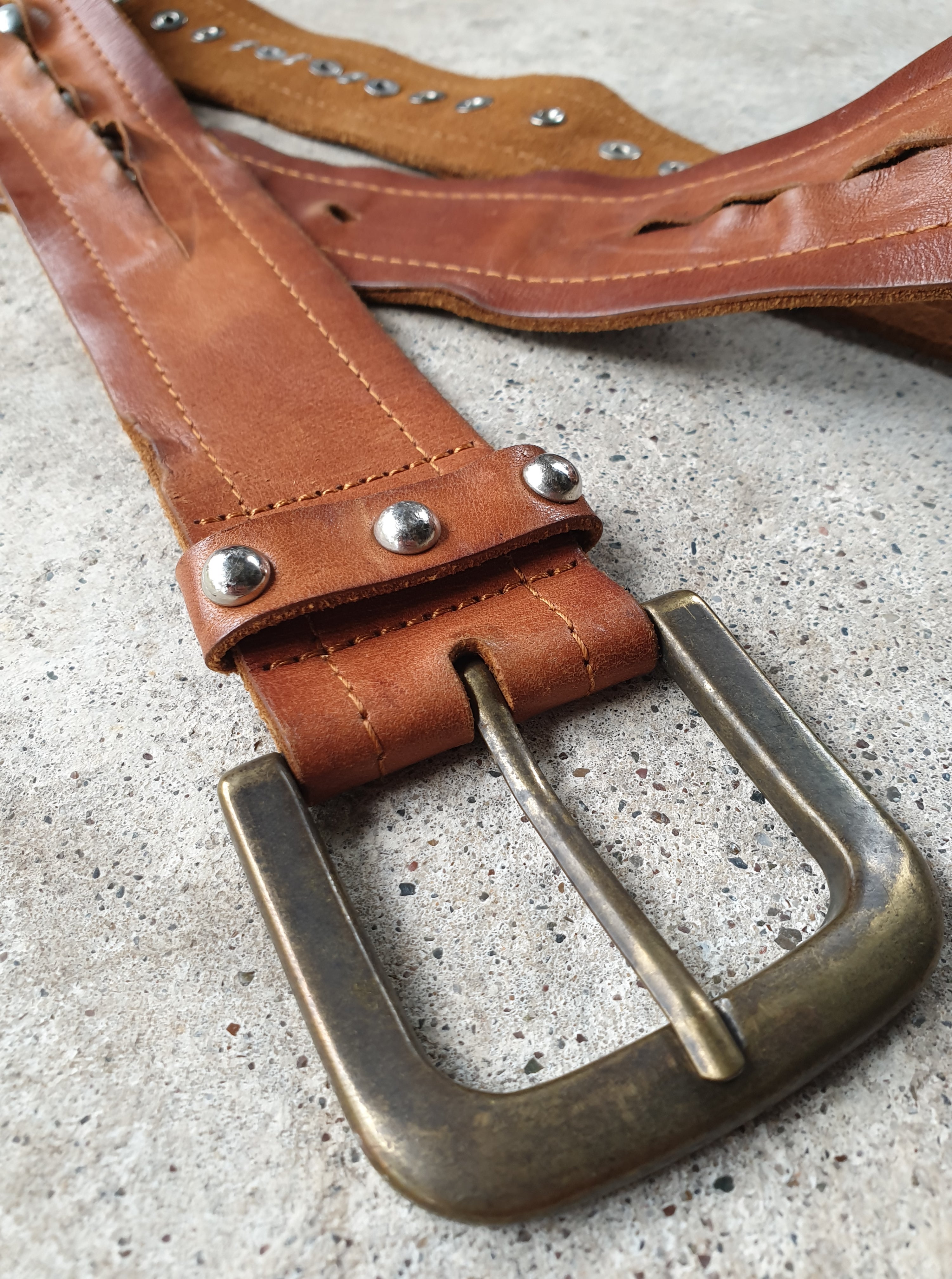 Vintage Brown Leather Studded Belt