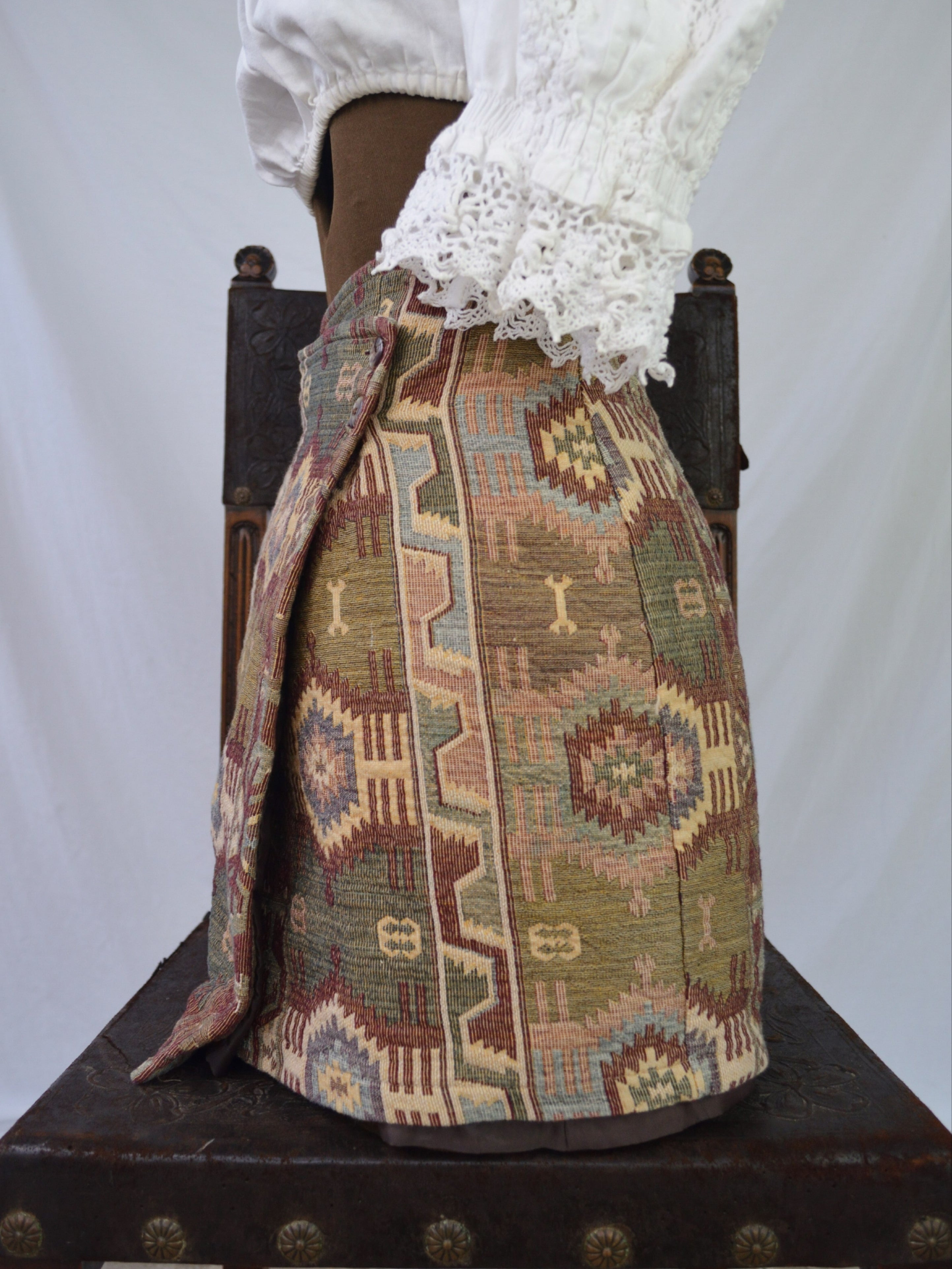 Vintage 80s Tapestry Southwestern Wrap Mini Skirt