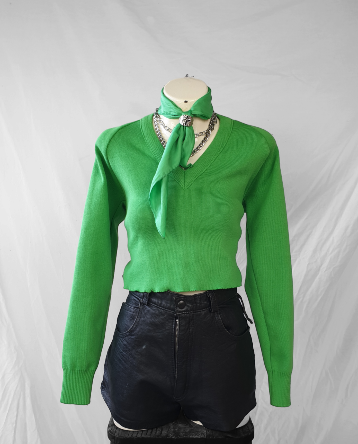 Vintage 80s/90s Lime Green Knit Cropped Sweater