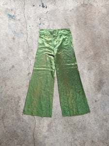 Vintage 1970s Green Satin Disco Flares