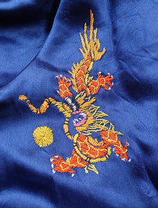 Vintage Navy Embroidered Silky Dragon Robe