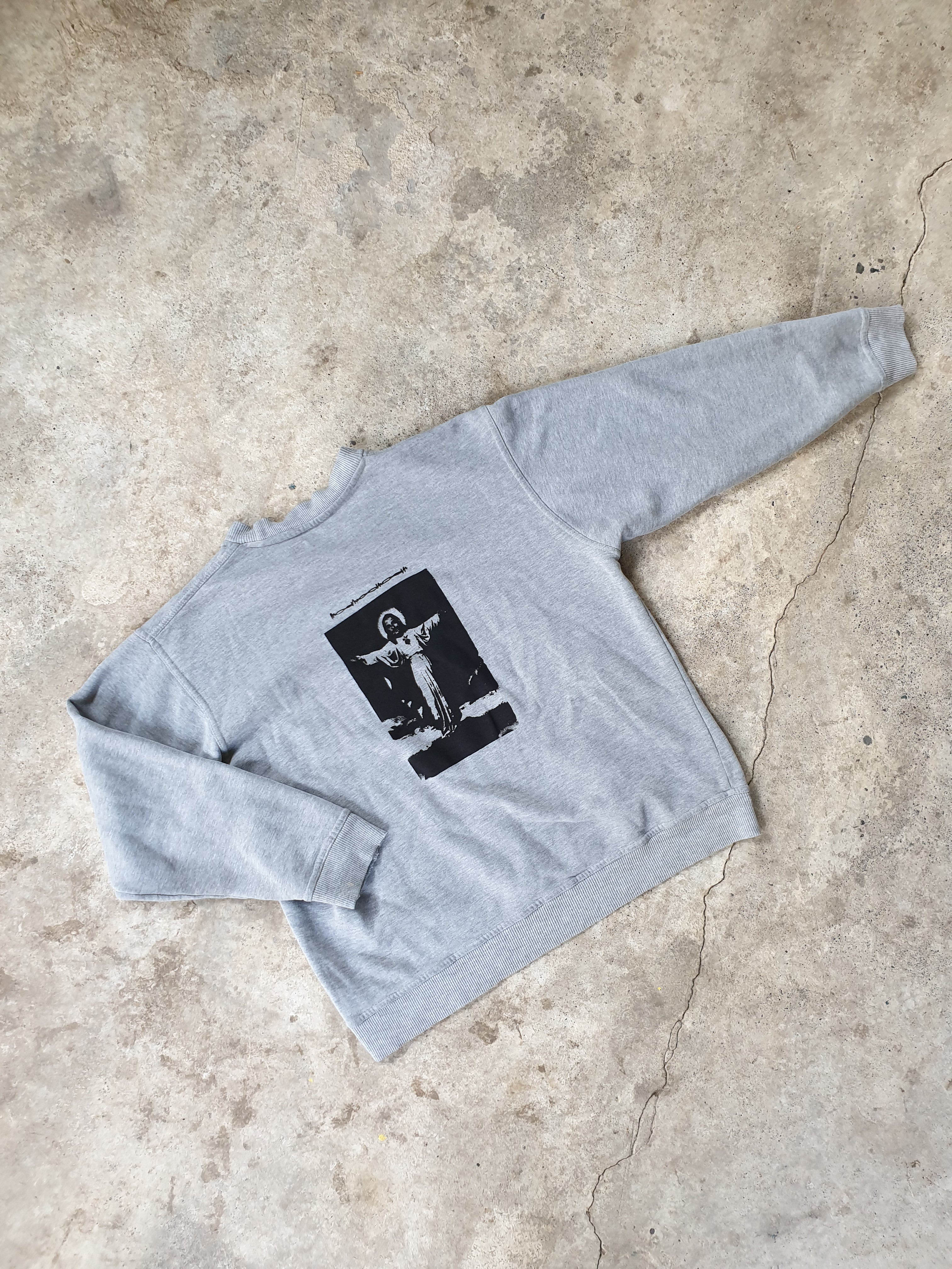 Handprinted 'I only get on my knees for Jesus/LEMMY' Grey Sweatshirt