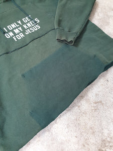 Handprinted 'I only get on my knees for Jesus/LEMMY' Green Hoodie