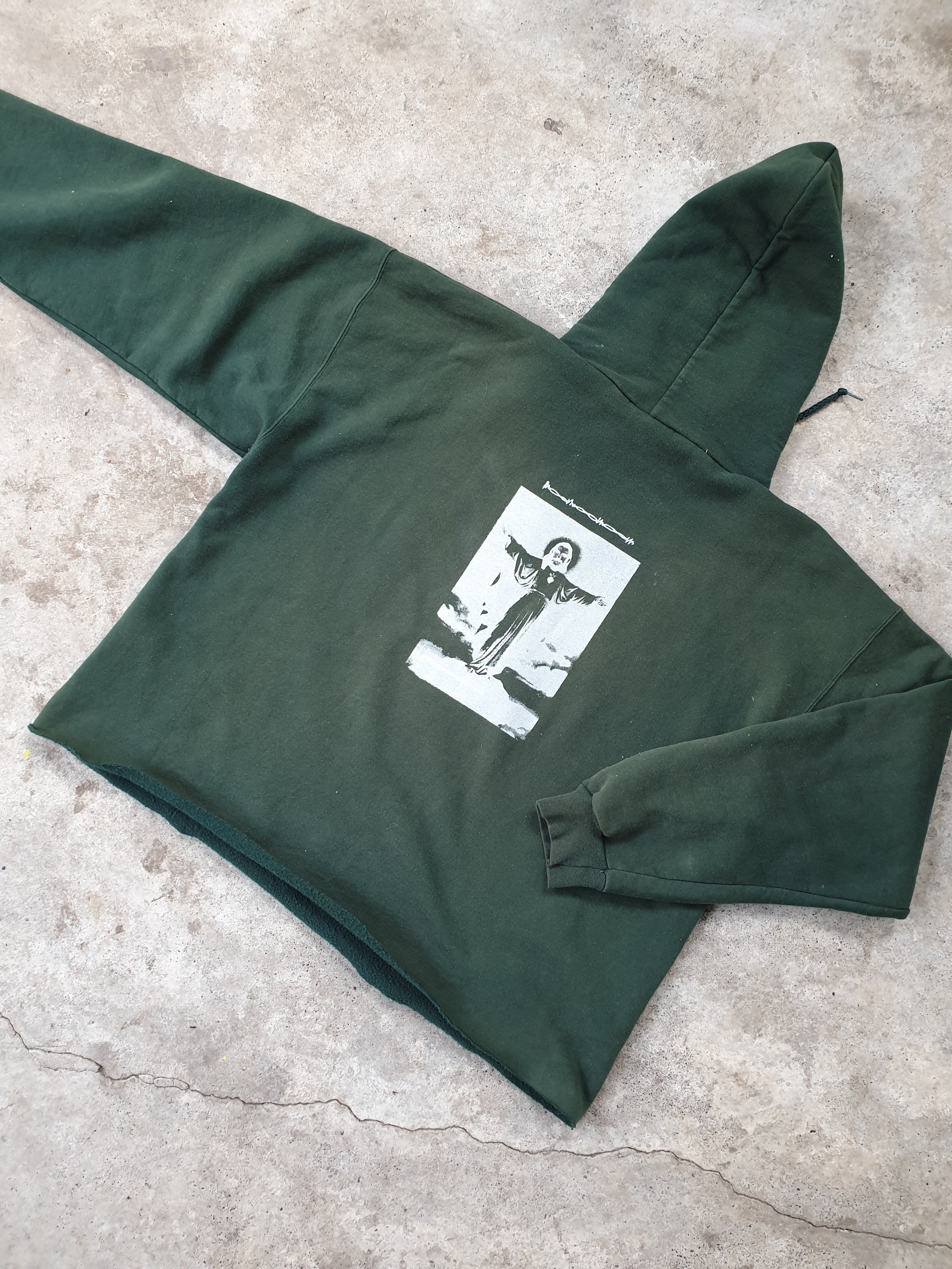 Handprinted 'I only get on my knees for Jesus/LEMMY' Green Hoodie