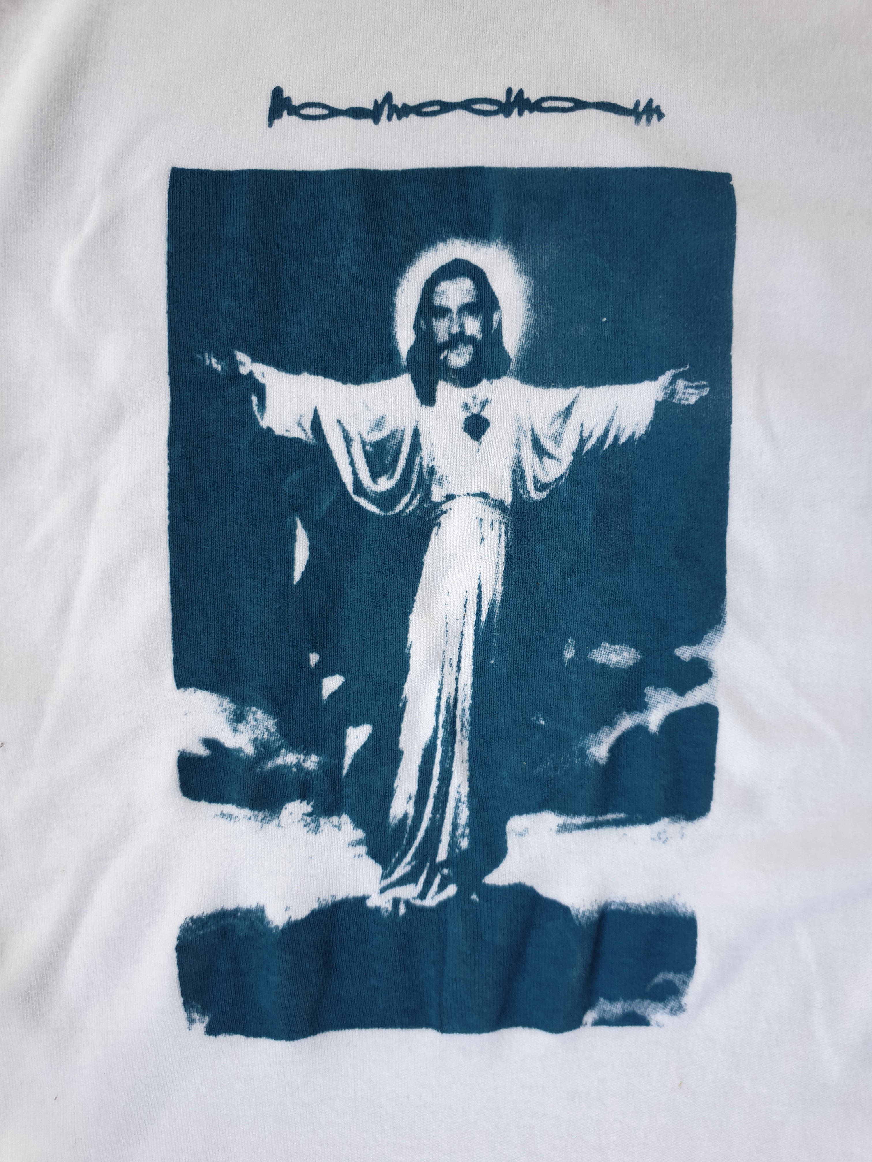 Handprinted 'I only get on my knees for Jesus/LEMMY' White Raglan Tee