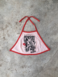 Handmade & Handprinted 'This pussy has teeth' Pink & Red Halter