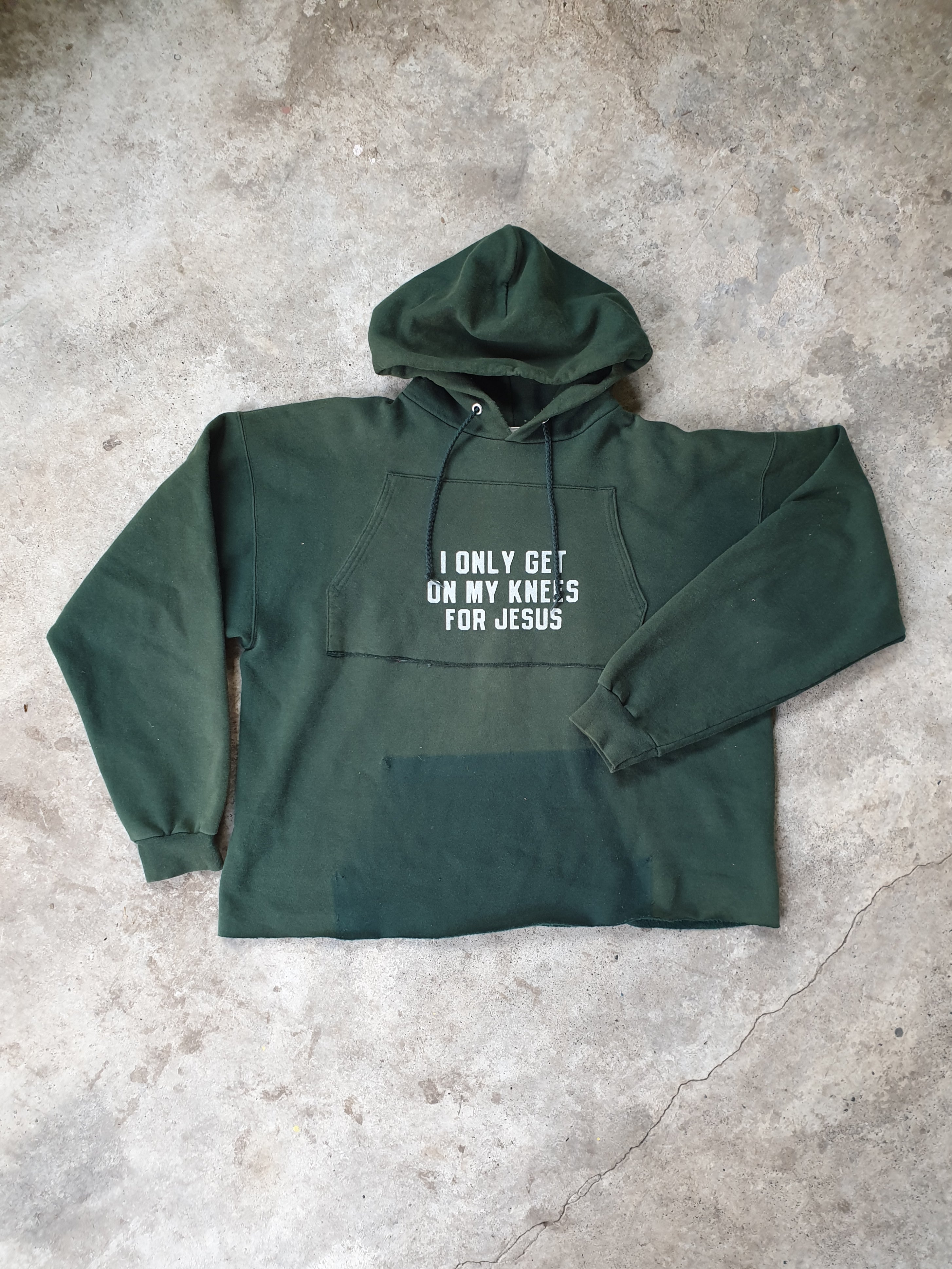 Handprinted 'I only get on my knees for Jesus/LEMMY' Green Hoodie