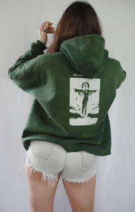 Handprinted 'I only get on my knees for Jesus/LEMMY' Green Hoodie