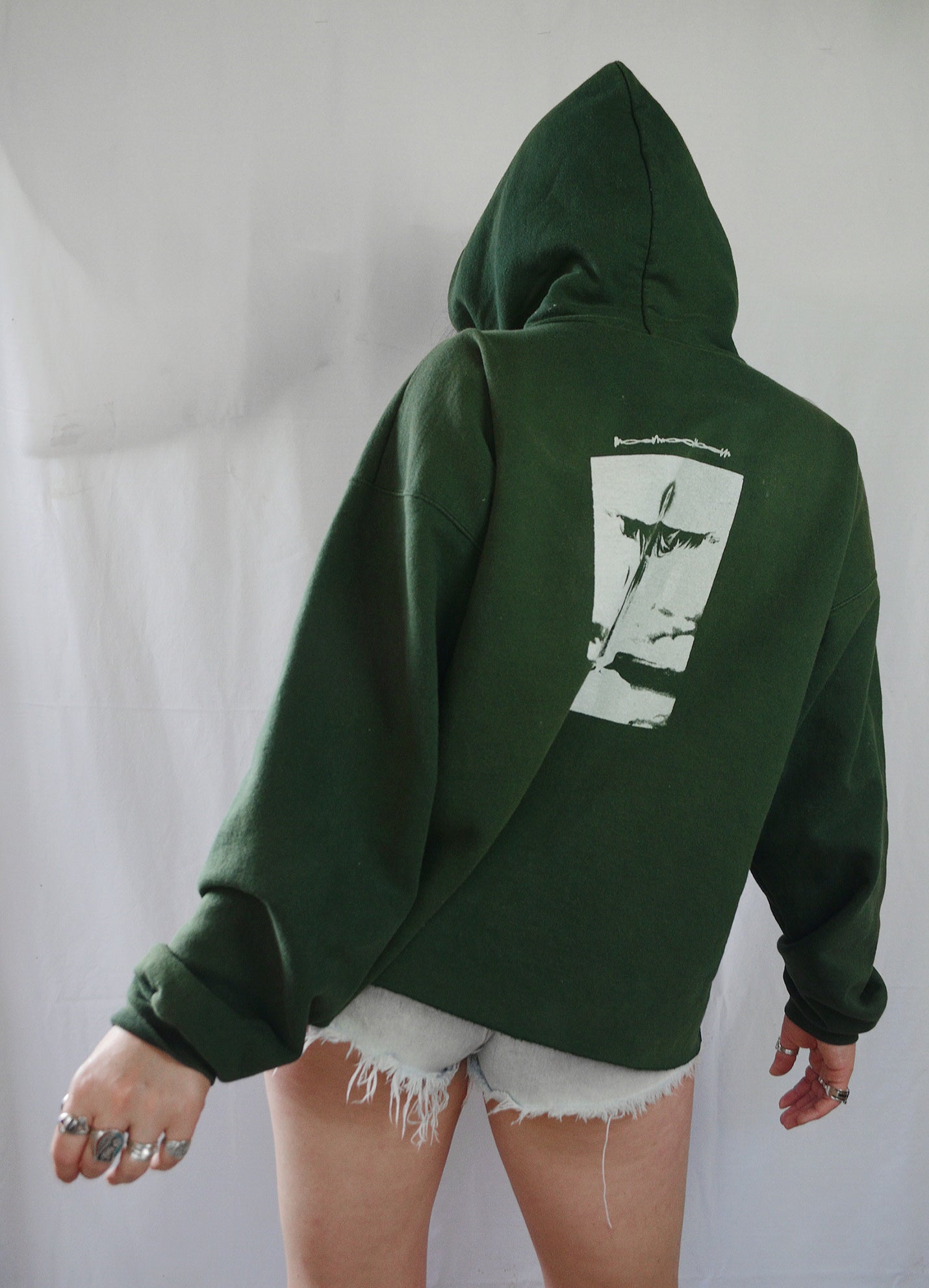 Handprinted 'I only get on my knees for Jesus/LEMMY' Green Hoodie