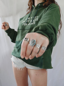 Handprinted 'I only get on my knees for Jesus/LEMMY' Green Hoodie