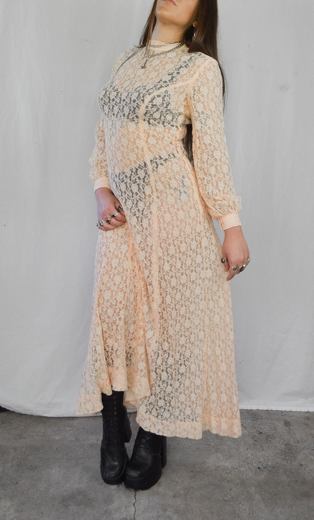 Vintage peach lace maxi