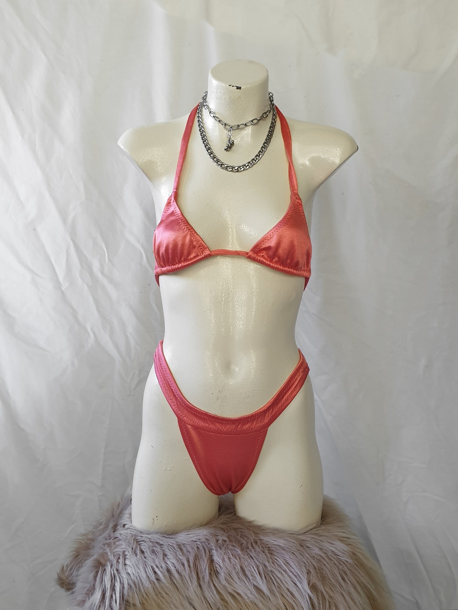 Vintage 1980s Coral Pink 'Irene Berzelli' Micro Bikini Set