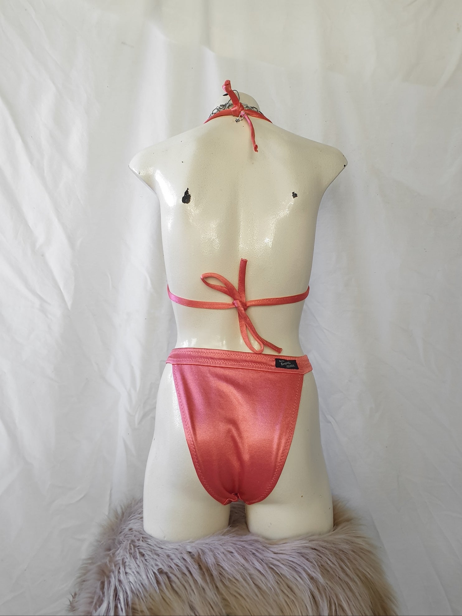 Vintage 1980s Coral Pink 'Irene Berzelli' Micro Bikini Set