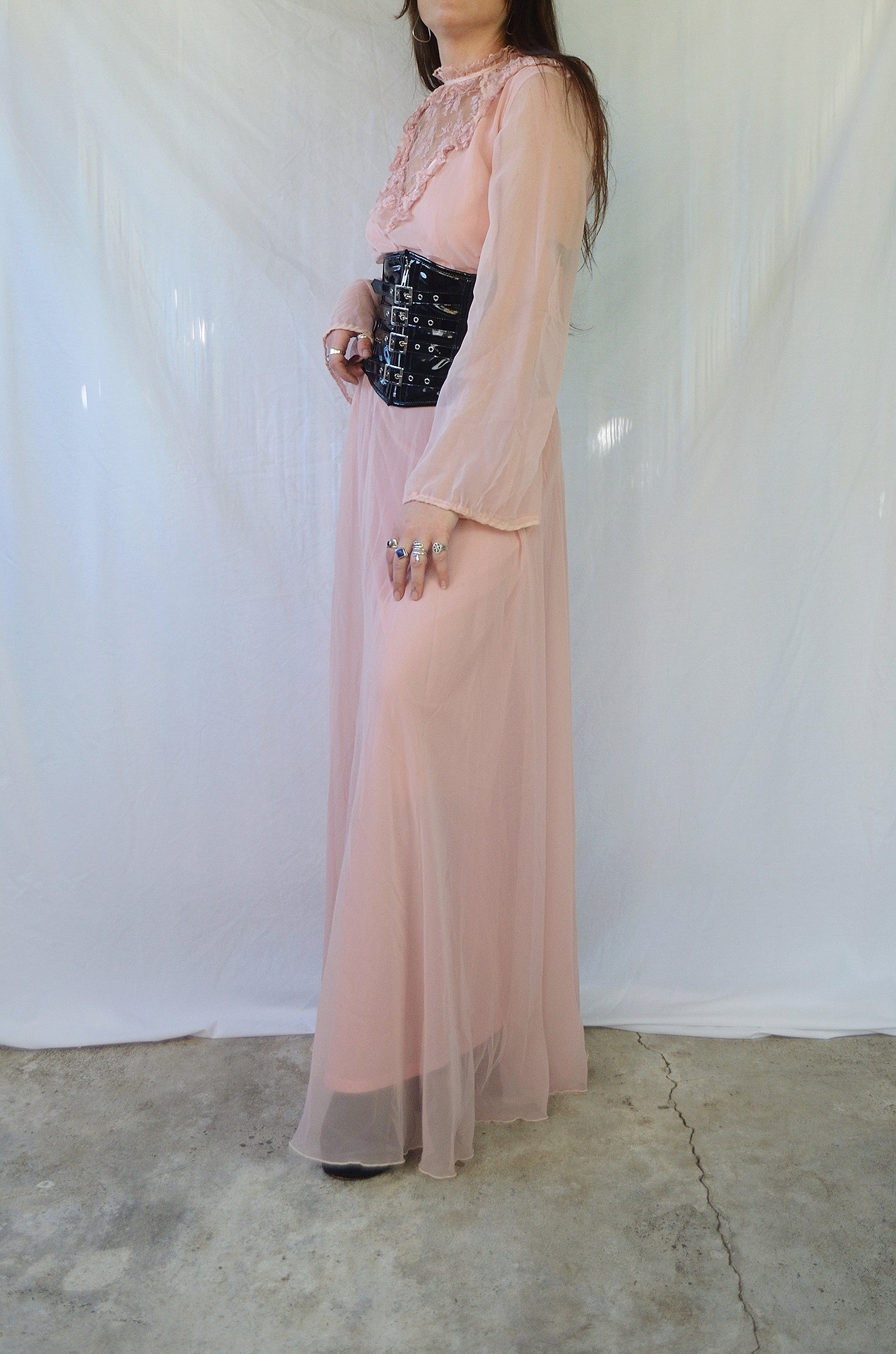 1970s Dusty Pink Prairie Maxi Dress