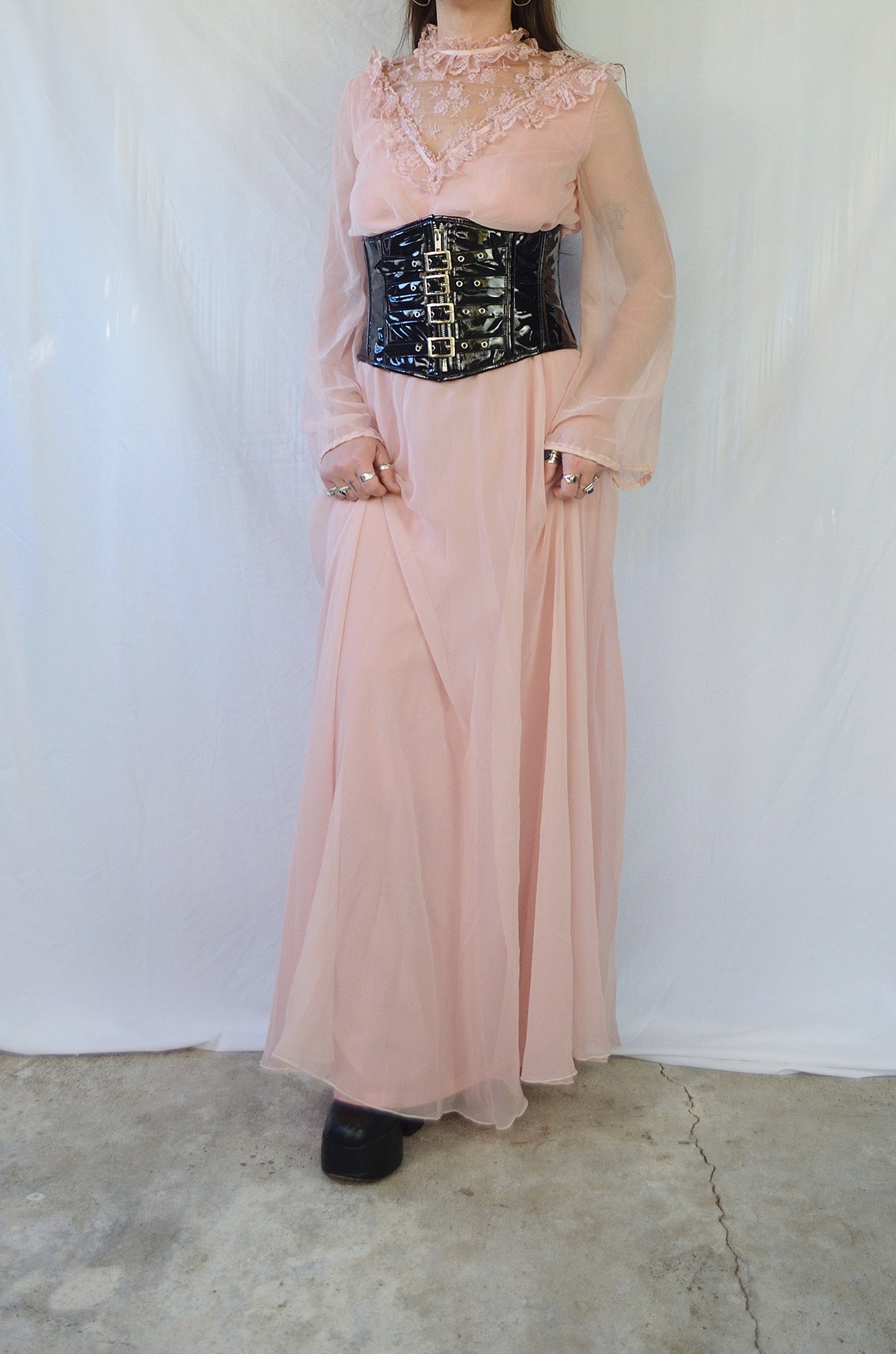 1970s Dusty Pink Prairie Maxi Dress