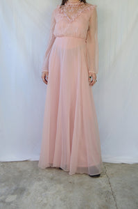 1970s Dusty Pink Prairie Maxi Dress