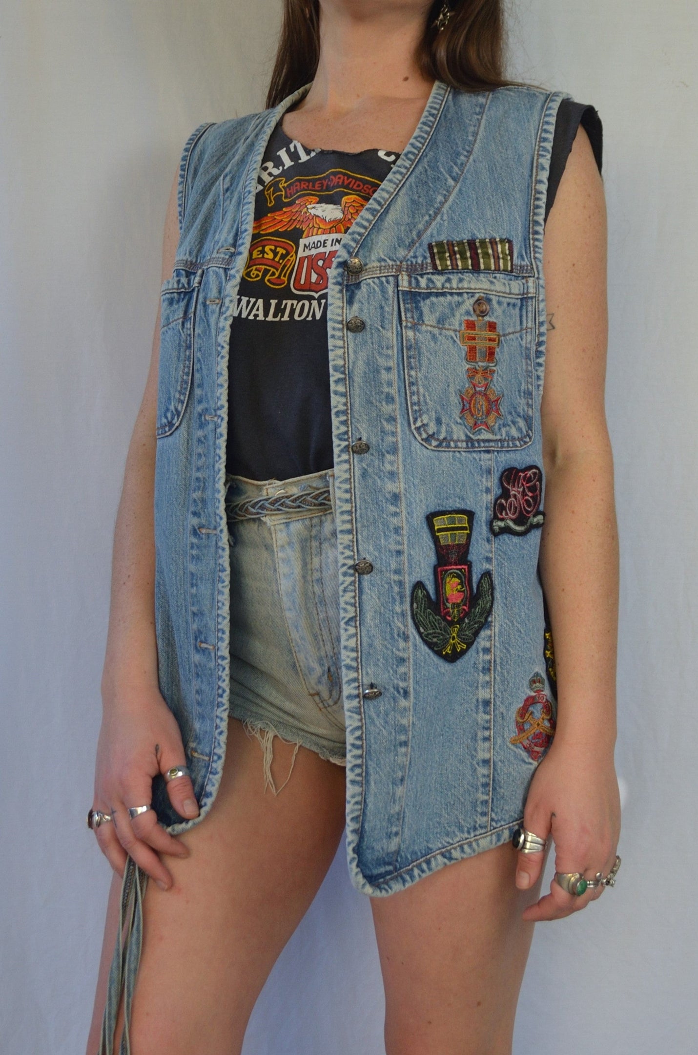 Vintage 90s Military Style Denim Vest