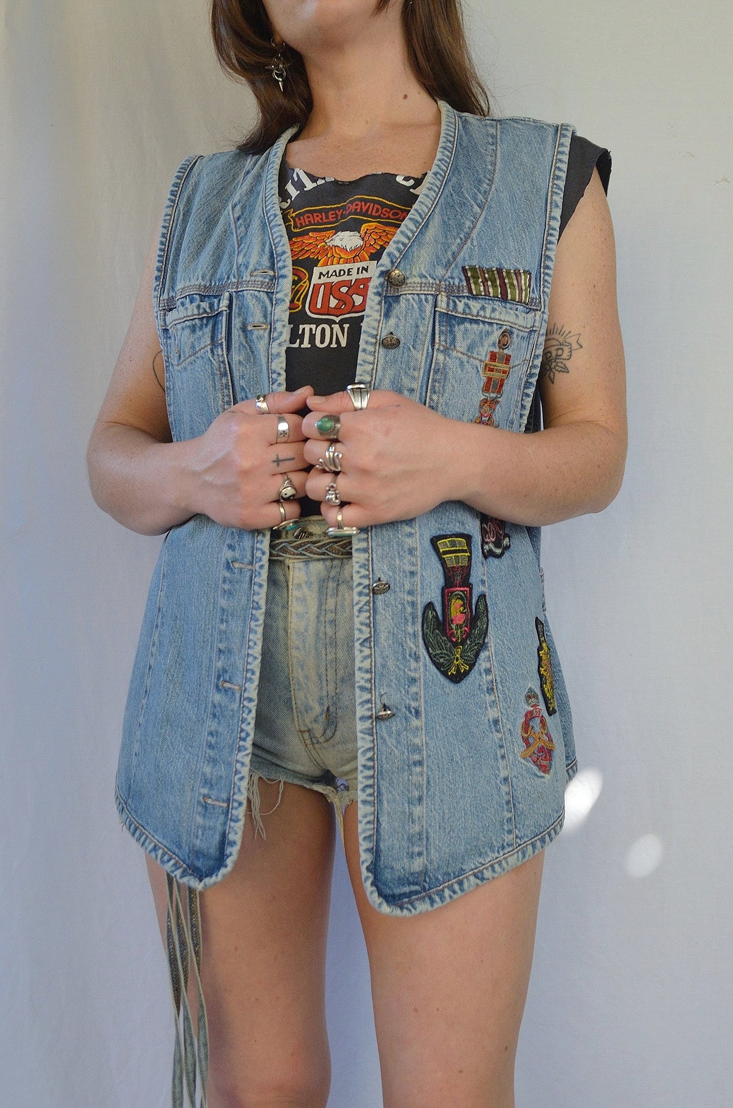 Vintage 90s Military Style Denim Vest