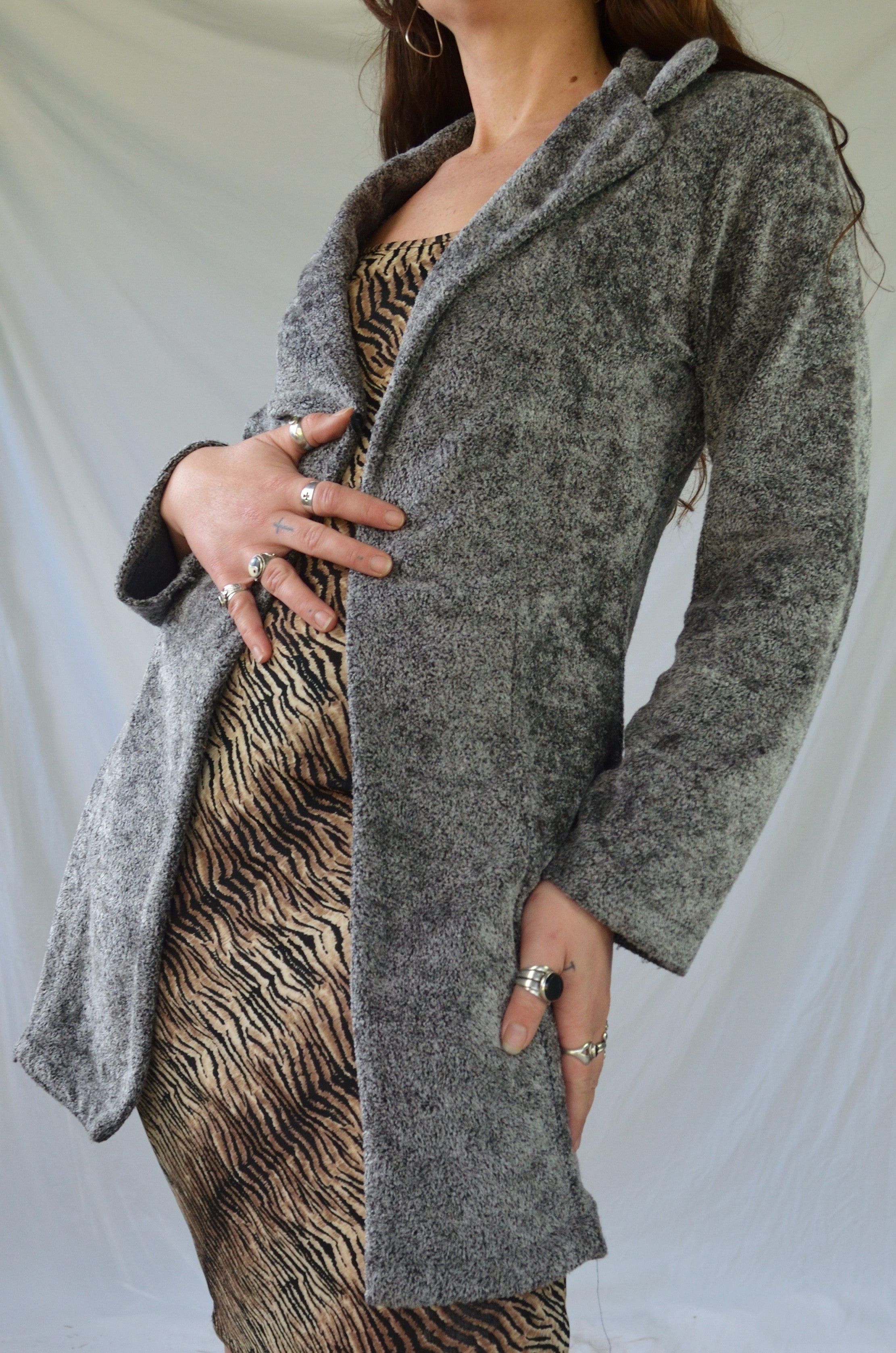 Vintage 90s Grey Faux Fur Jacket