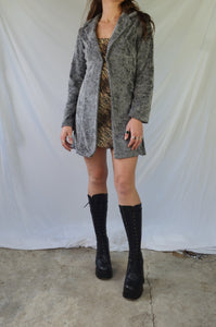 Vintage 90s Grey Faux Fur Jacket