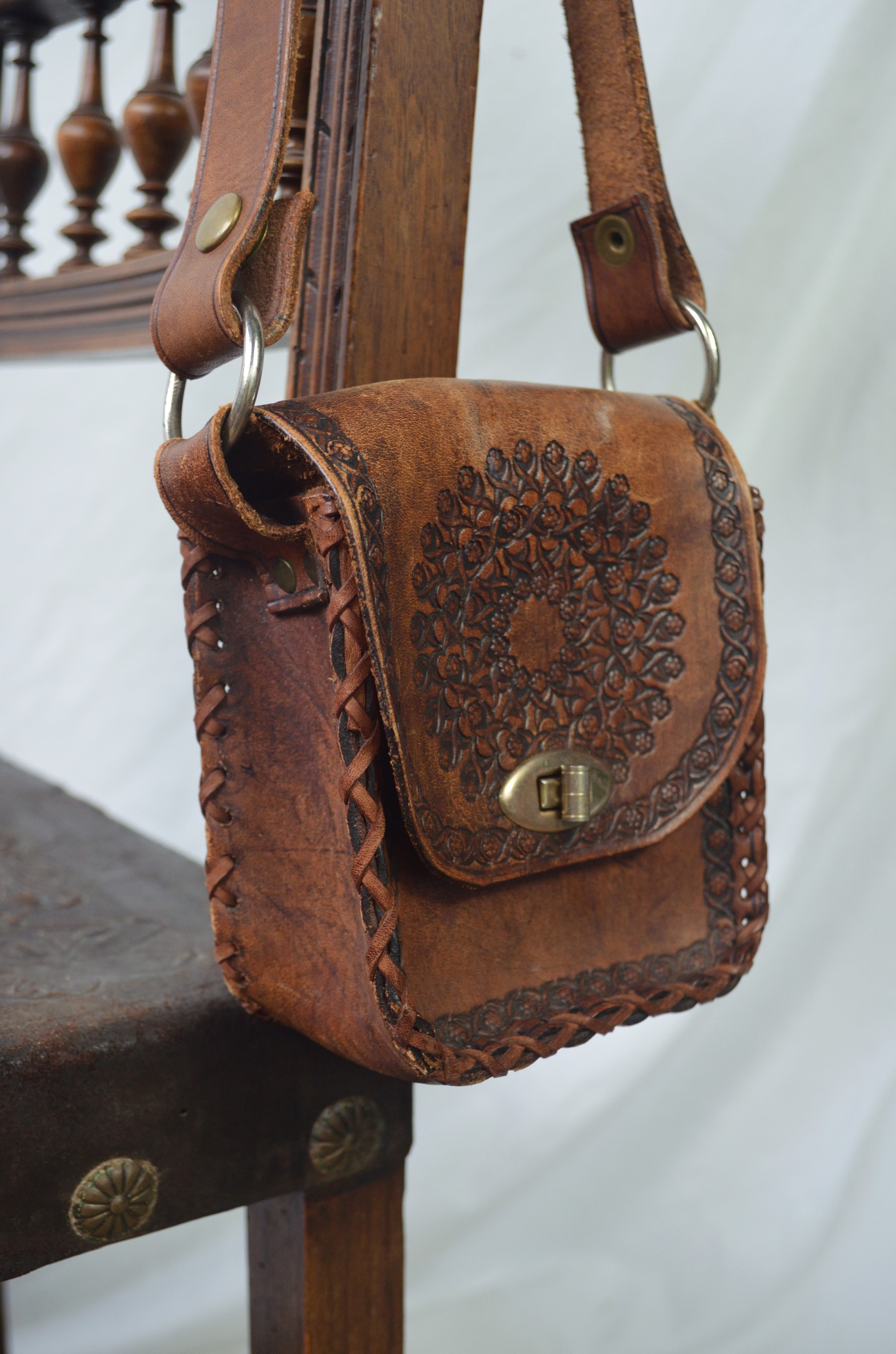 Vintage Tooled Leather Mini Bag