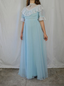 Vintage 1970s Blue Maxi Prairie Dress