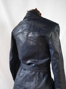 Vintage Navy Leather 'Espagna' Trench Coat