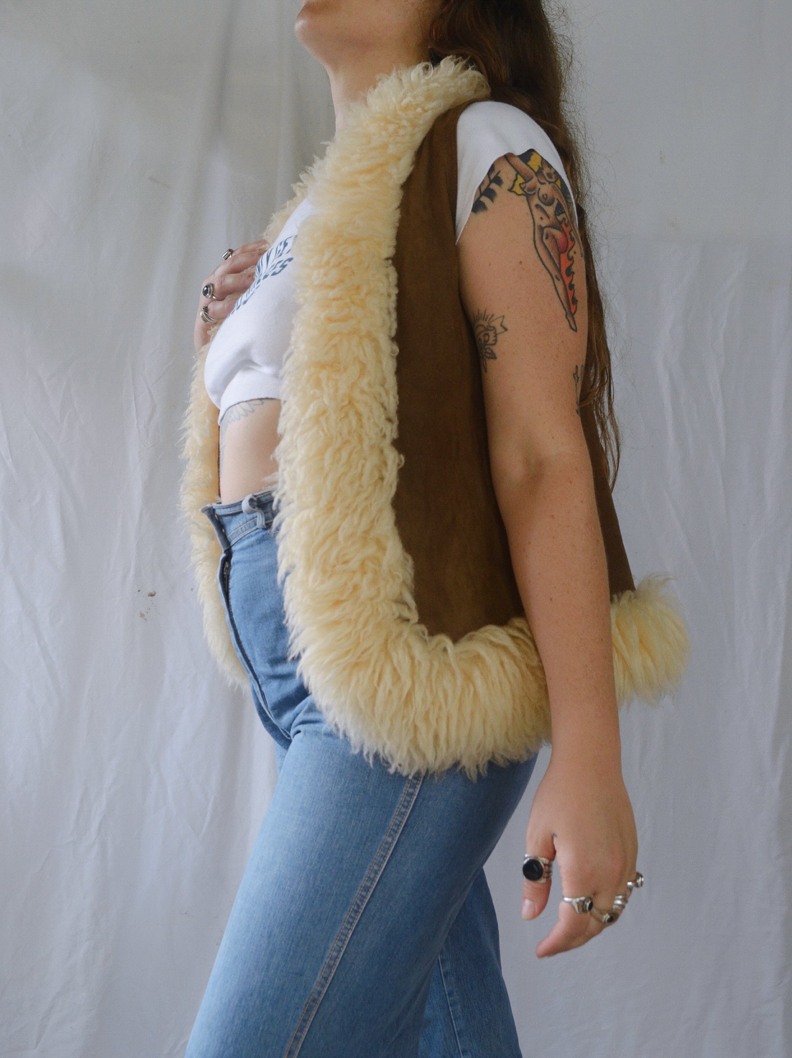 Vintage 1970s Suede & Sheep's Wool Vest