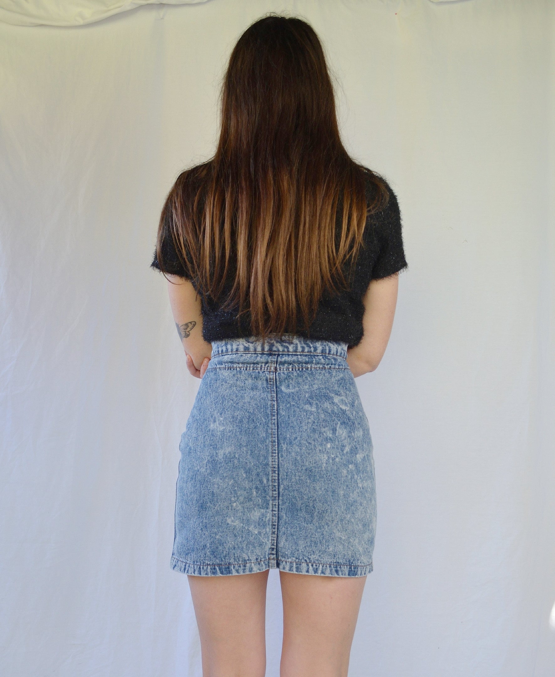 Vintage 80s Acid Wash Zip Front Denim Mini Skirt