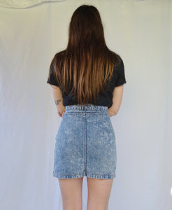 Vintage 80s Acid Wash Zip Front Denim Mini Skirt