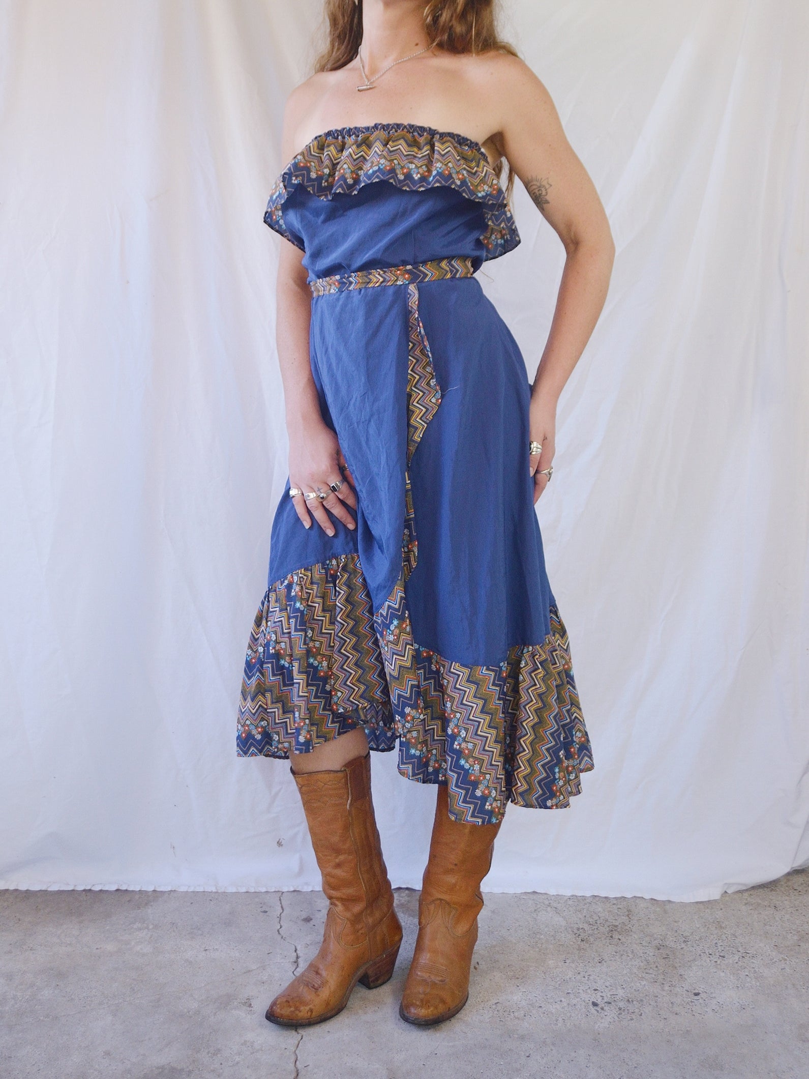 Vintage 70s 'Spunkys' Strapless Prairie Dress