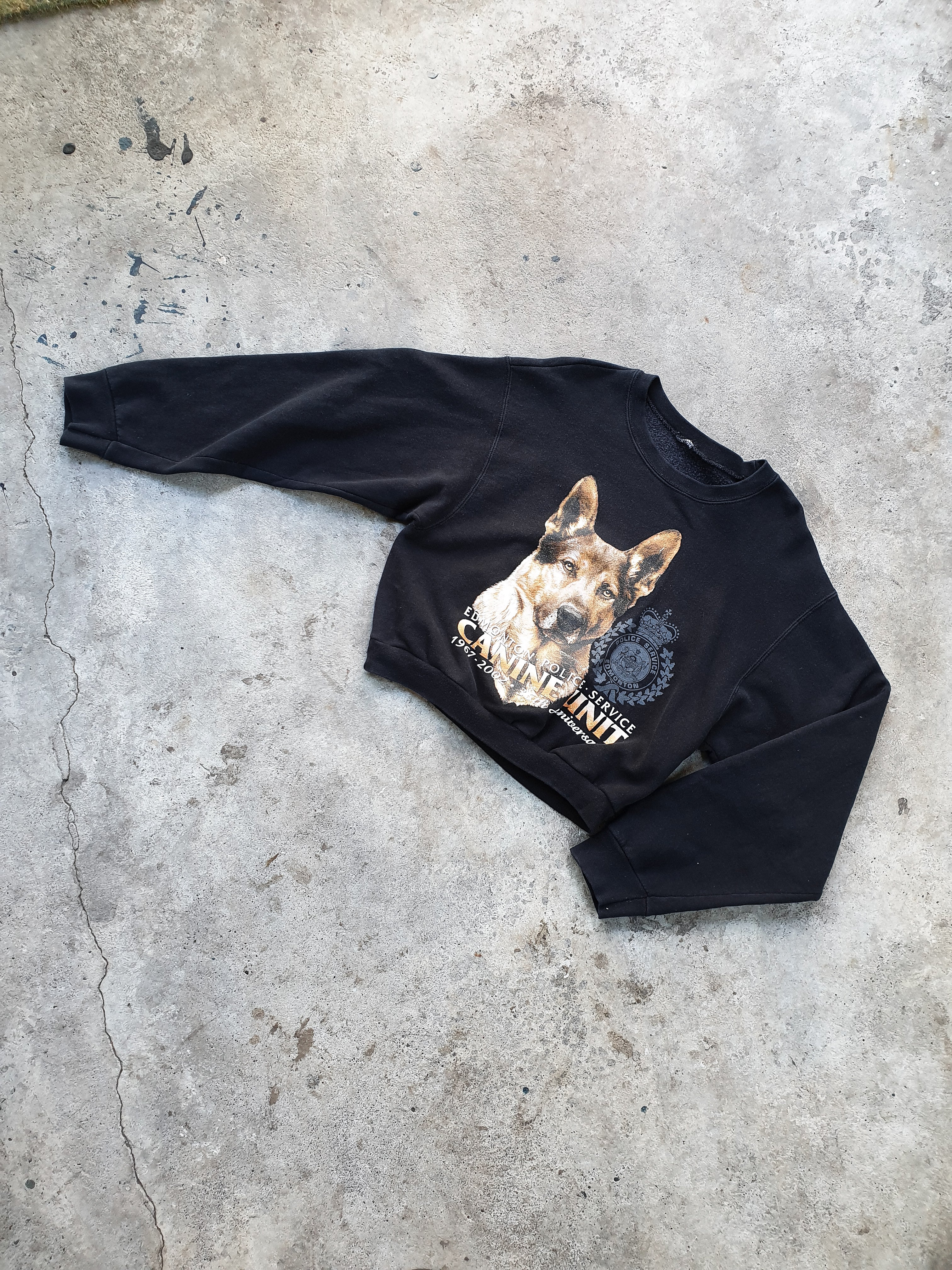 Vintage Cropped Edmonton USA Police Dog Sweater