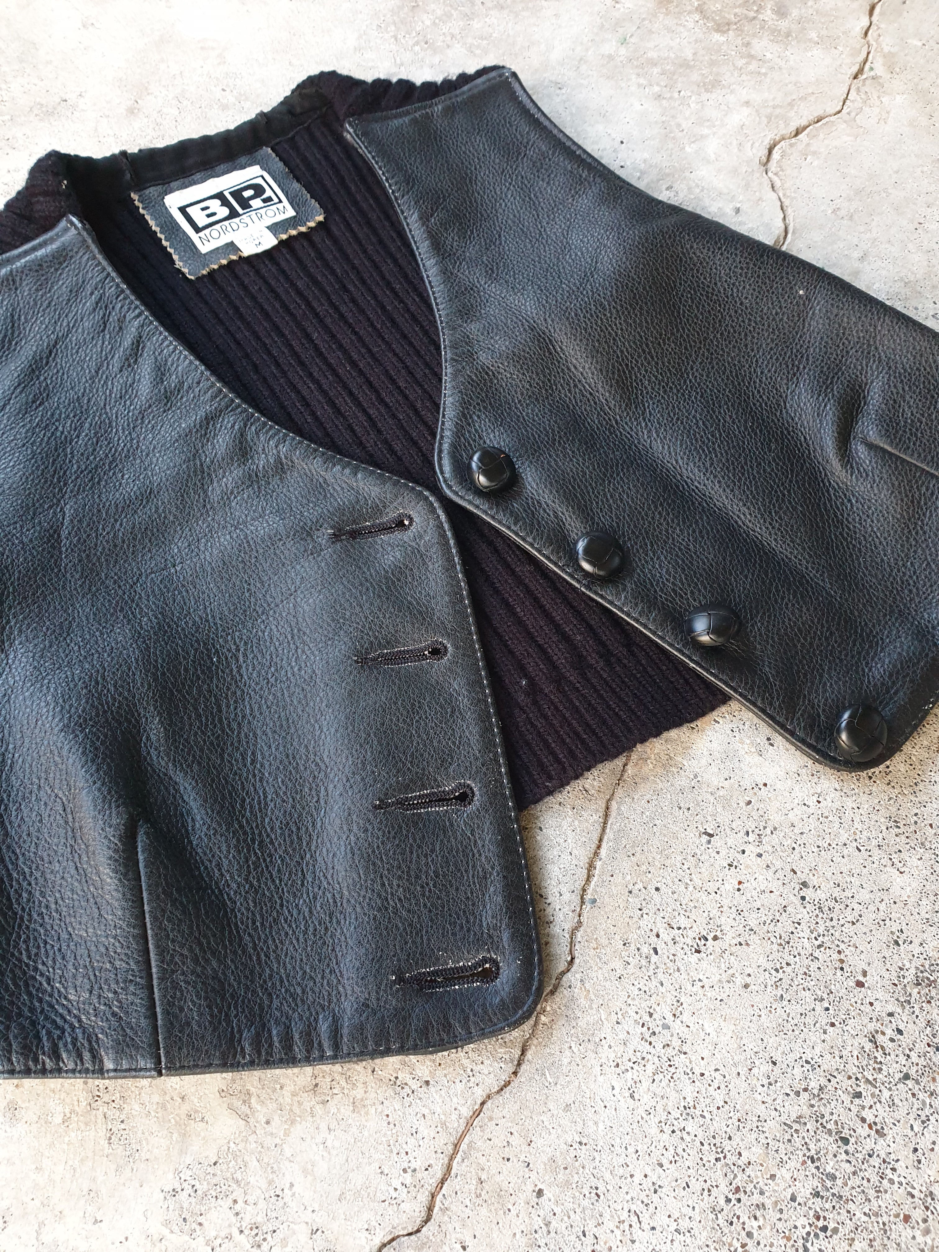Vintage Black Leather 'BP Nordstrom' Cropped Vest