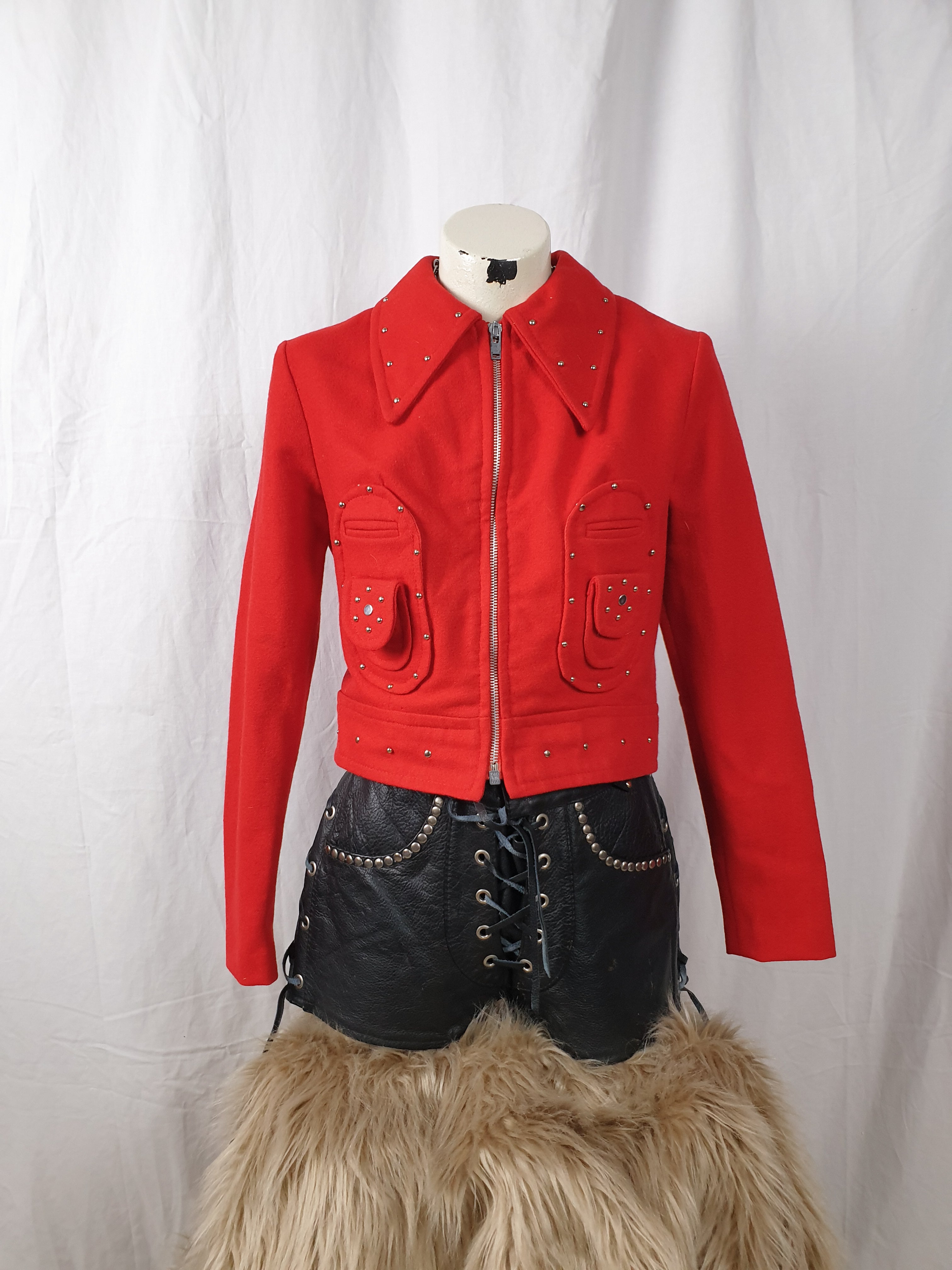 Vintage 1970s Studded Red Wool Jacket