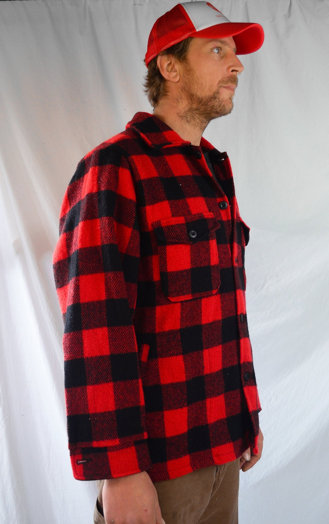 Vintage Red & Black Plaid Hunting Lumber Jacket