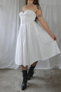 Vintage 1980s Strapless White Midi Dress