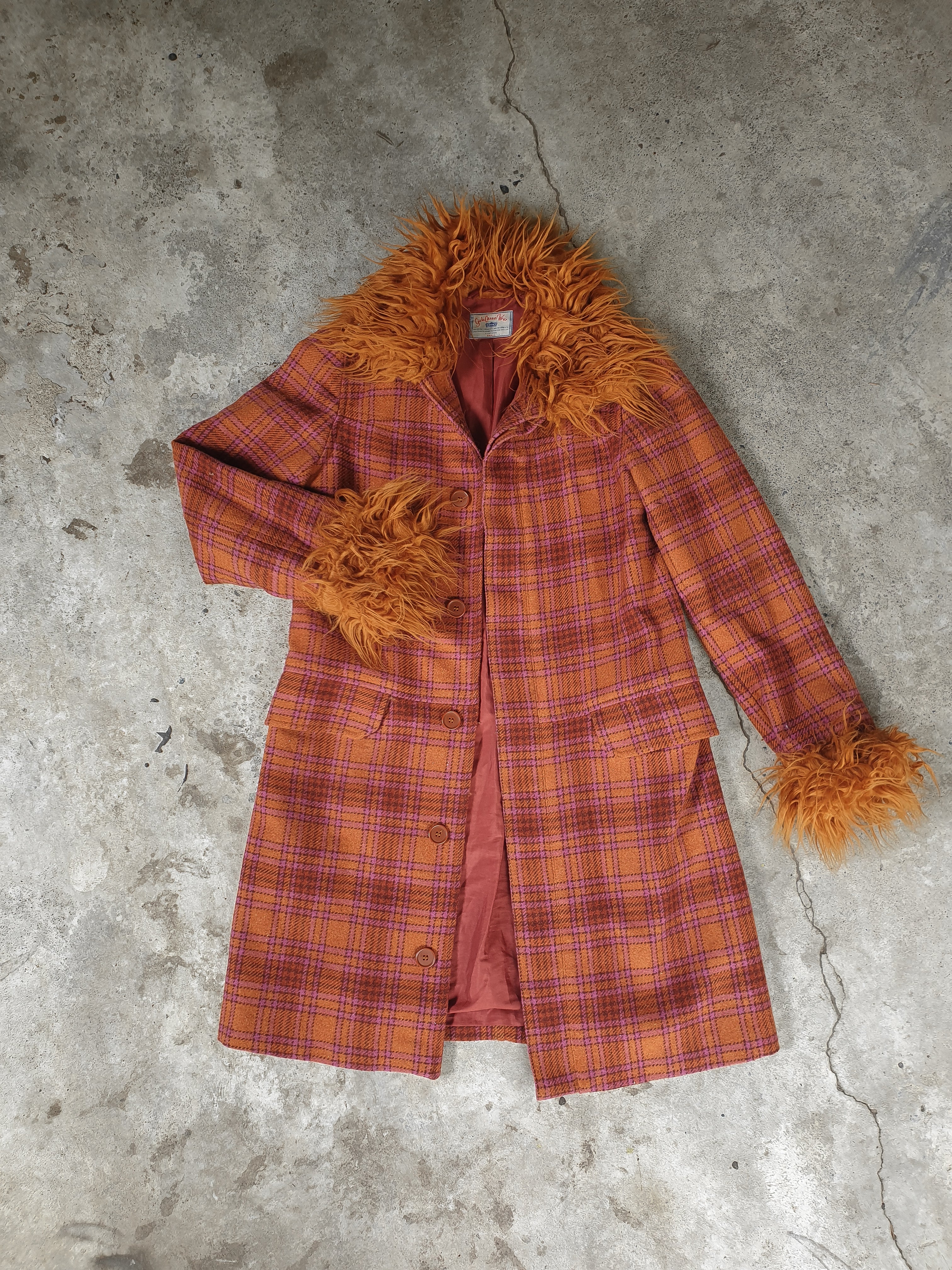 Vintage 1990s/00s Plaid Wool &  Faux Fur Coat