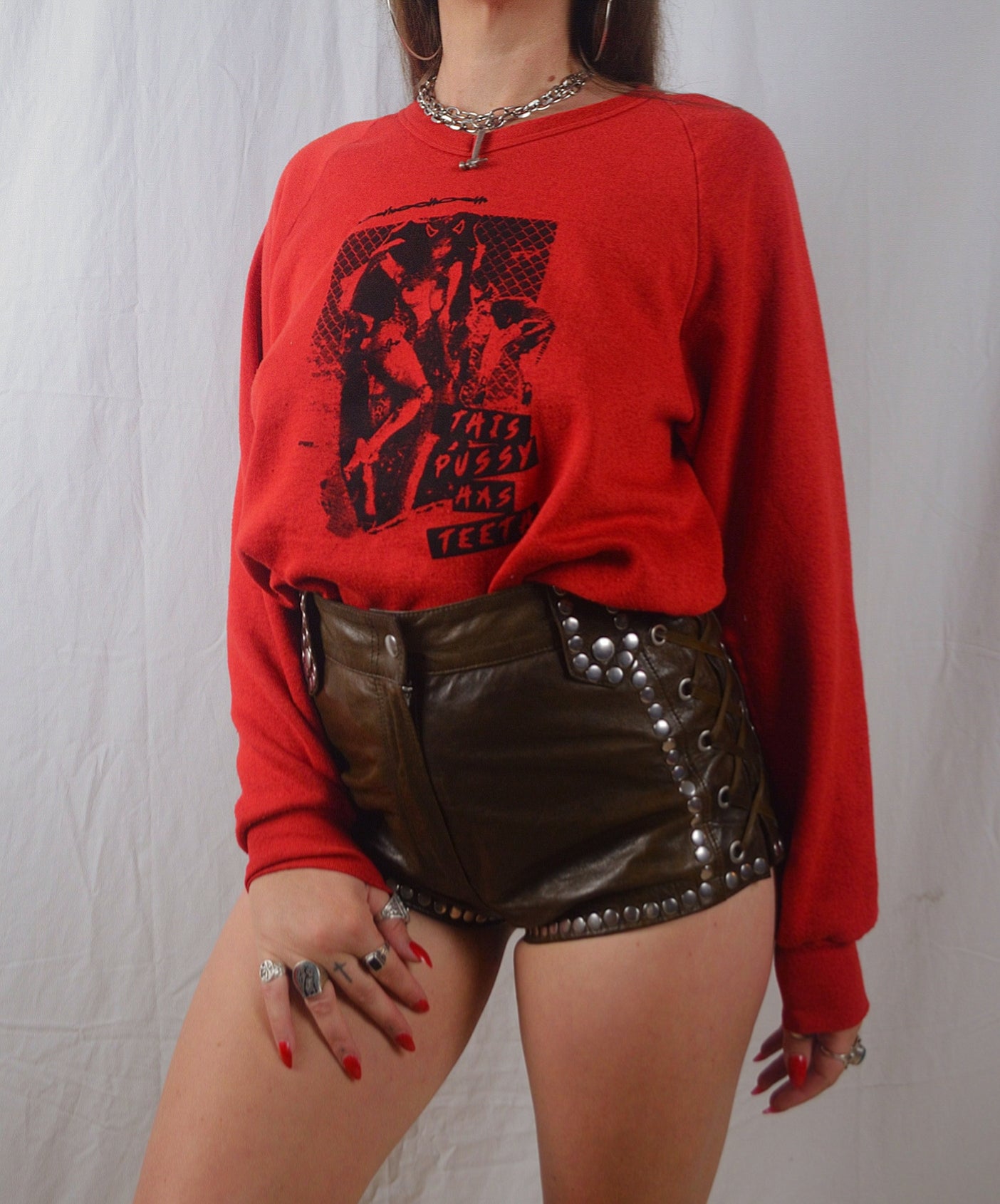 Vintage 1980s Handprinted 'This Pussy Has Teeth' Sweater