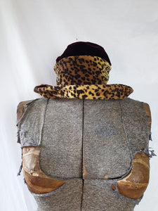 Vintage Burgundy & Leopard Print Velvet Bucket Hat