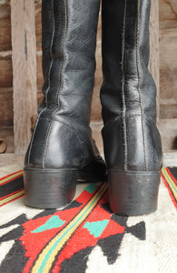 Vintage Leather Lace Up Knee High Boots