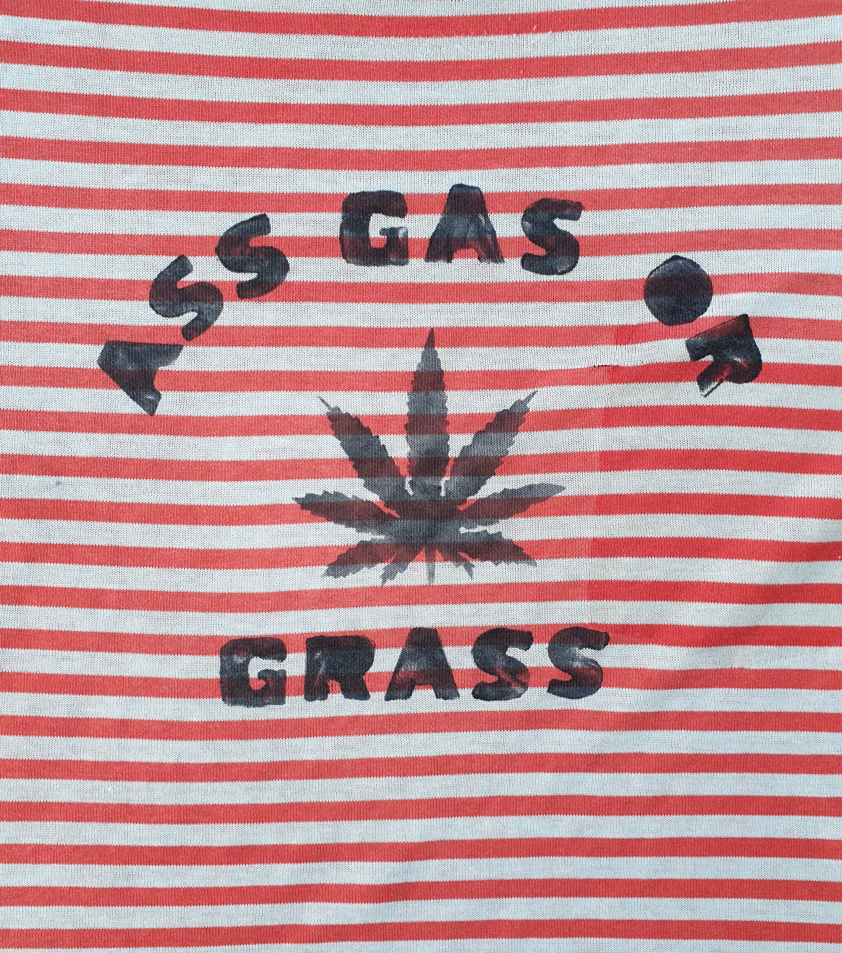 Handprinted 'Ass, Grass or Gas' Striped Tee