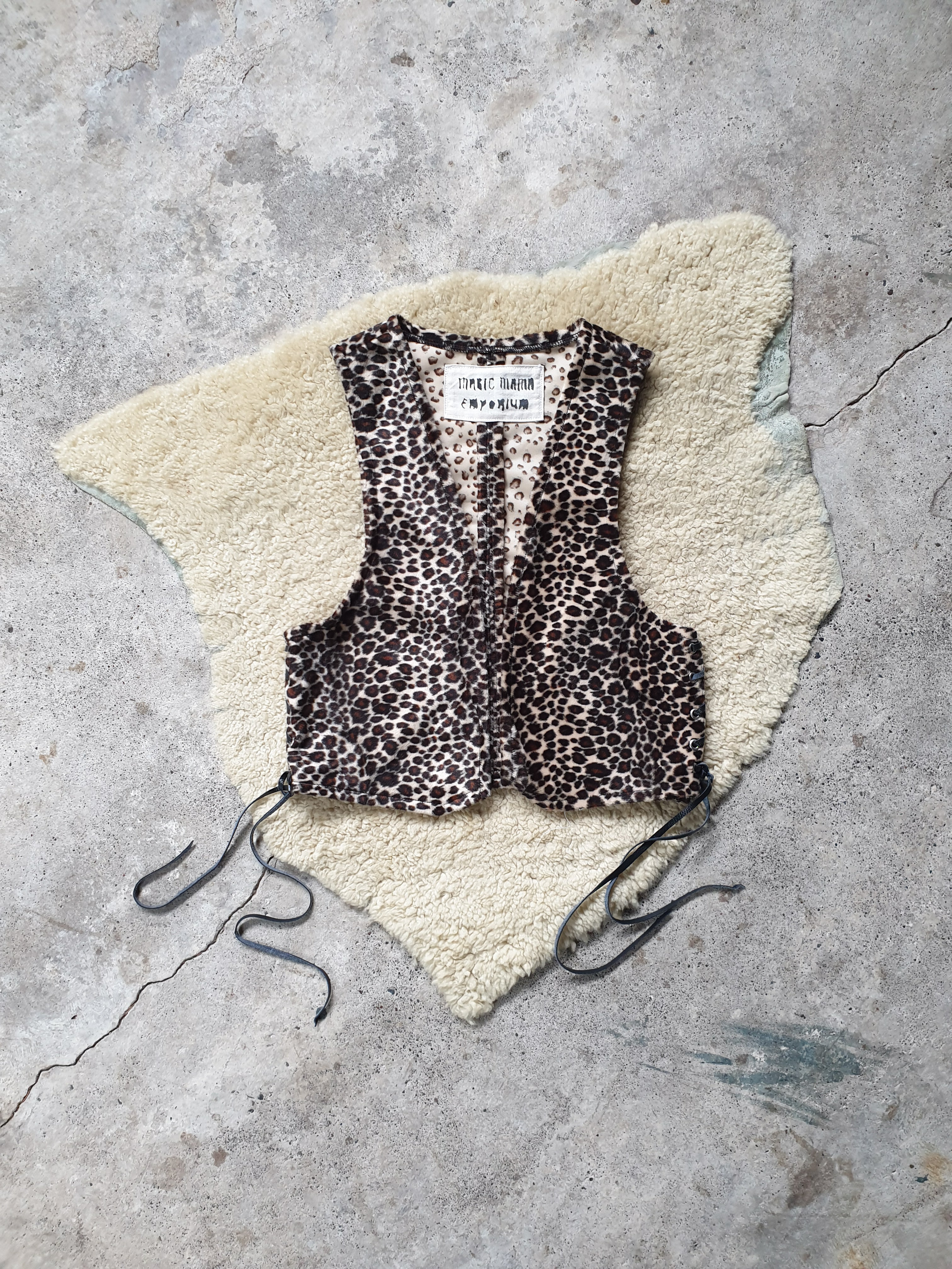 Handmade 'Magic Mama' Faux Fur Leopard Print Lace Up Vest