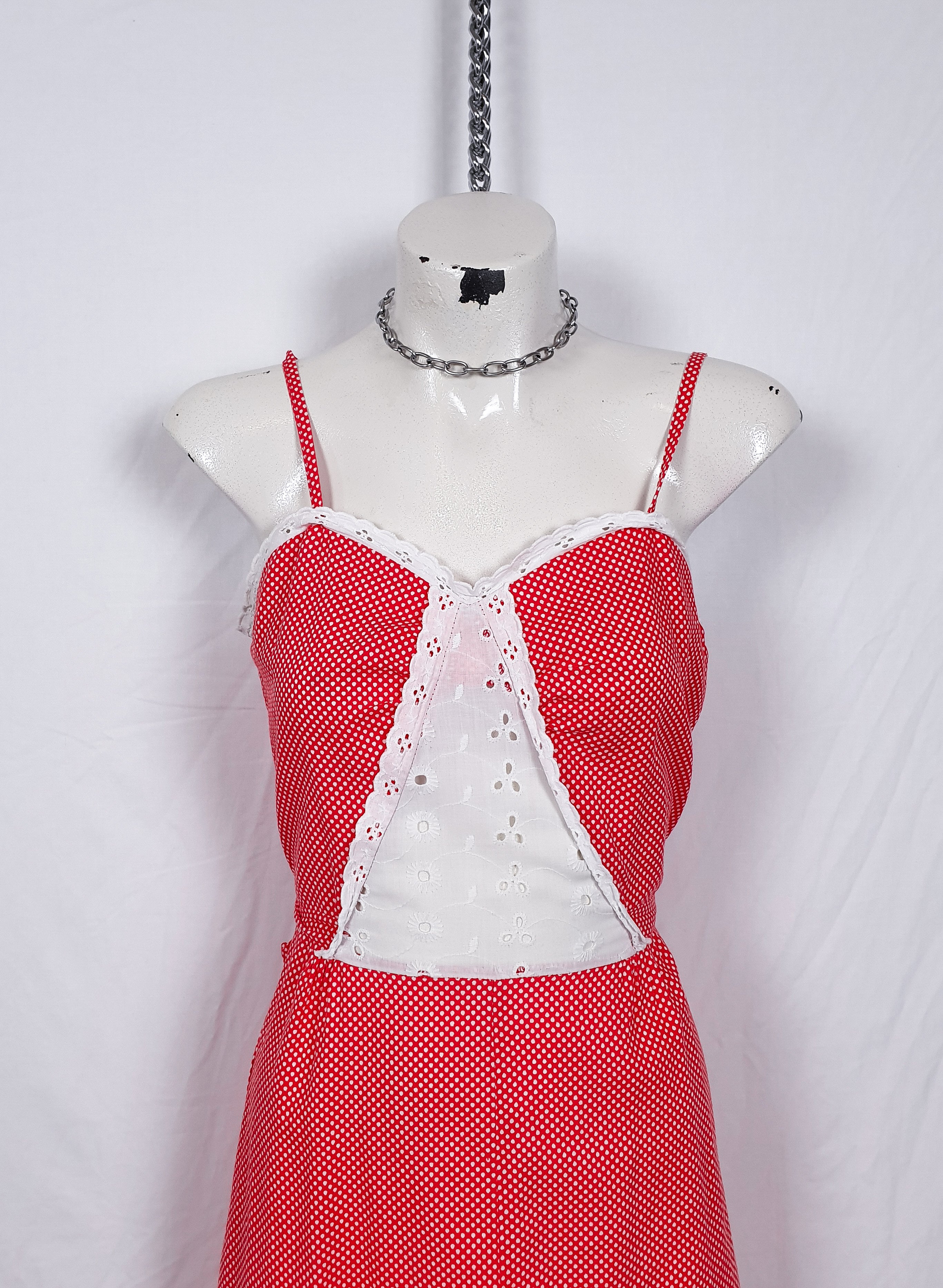 Vintage 1970s Red & White Spotty Midi Dress