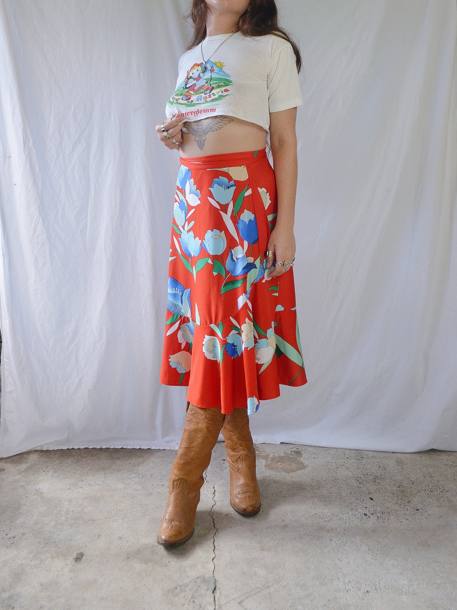 Vintage 70s Midi Wrap Around Skirt