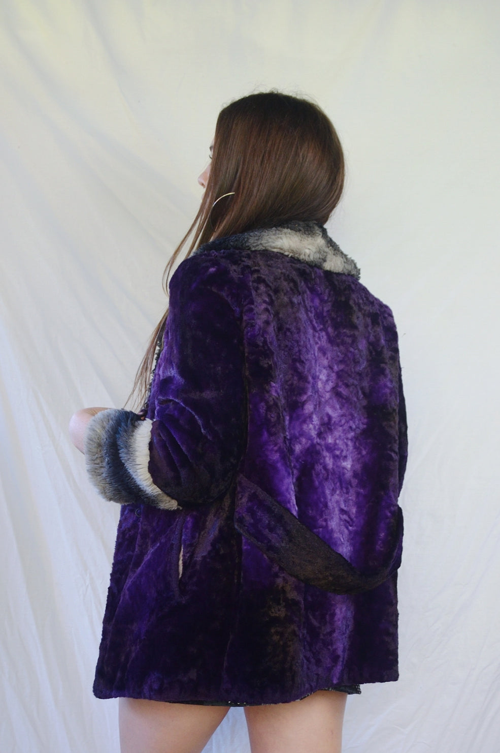 Vintage Crushed Velvet & Faux Fur Jacket