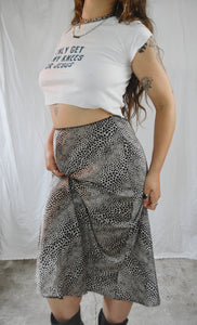 Vintage 1990s Satin Leopard Print Midi Skirt